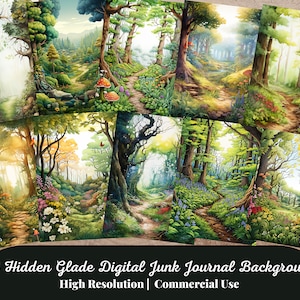 24 Hidden Glade Digital Junk Journal Achtergrond, Fairy Forest Collage Afdrukbaar, Digital Junk Journal, Nature Journal Paper