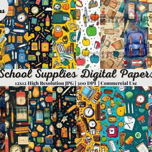 31 Material escolar Papéis digitais | Sem emendas | Volta às aulas | Regras da escola | Sala de aula | Plano de fundo | Padrão | Download instantâneo