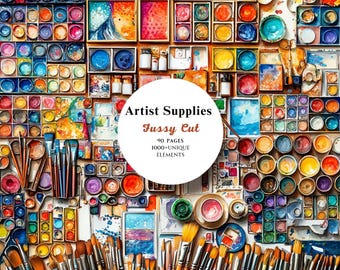 Künstlerbedarf Aquarell Fussy Cut Bundle, Kunstbedarf Bilder, kreative Malergrafik, sofortiger digitaler Download, kommerzielle Nutzung