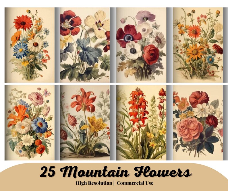 25 BERGBLOMMOR Utskrivbara Digitala Nedladdningar Utskrivbara Berg Blommor Blommor Botaniska Digikit Paper Outpost Shop PaperOutpost bild 1