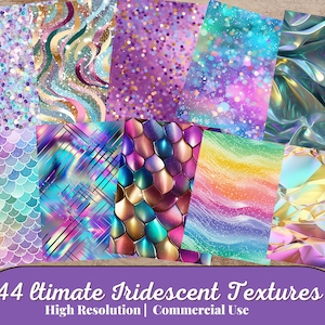 44 Ultimative irisierende Texturen - digitale nahtlose metallische Texturen mit holografischem Pastellregenbogenglitzer und Folie