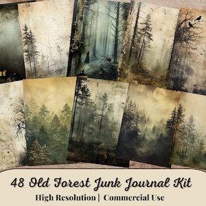 48 Old Forest Junk Journal Kit, gotische papieren, plakboeken, oud inzetstuk, vintage ephemera, collageblad, digitale map, Instant Download