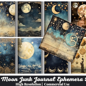 34 Moon Junk Journal Ephemera, Printable Embellishments, Steampunk Celestial Tags, Digital Download, Astrology Scrapbook, Astronomy Journal