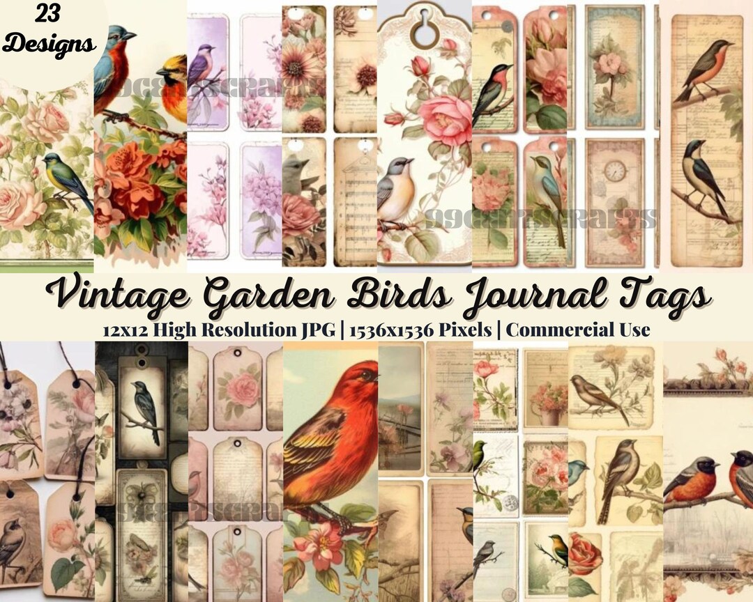 23 Vintage Birds Journal Tags, Birds Printable Tags,vintage Garden ...