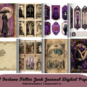 47 Fortune Teller Junk Journal Kit (druckbare JPG-Seiten mit Ephemera, Tags), Handlesekunst, mystische Tarotkarten Digitales Papier digitaler Download