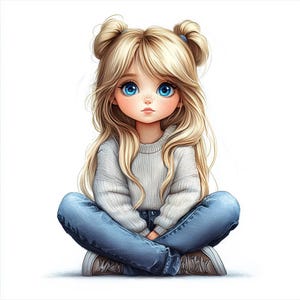 36 imágenes prediseñadas de niña pequeña, descarga digital, ilustración infantil, arte mural, creación de tarjetas, diario basura, álbum de recortes digital, manualidades de papel