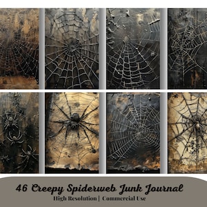 46 Creepy Spiderweb Junk Journal Pages, Dark Fantasy Black Witchy Journal Kit, Halloween Digi Kit Goth Digital Paper Collage Sheet Printable