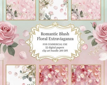 Pacchetto di carte digitali floreali rosa pastello: 52 sfondi floreali senza soluzione di continuità sui toni del rosa cipria per scrapbooking, biglietti e lavori creativi.