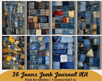 26 Jeans Junk Journal Kit, Old Denim Insert, Vintage Ephemera, Scrapbooks, Collage Sheet, Digital Folder, Instant Download
