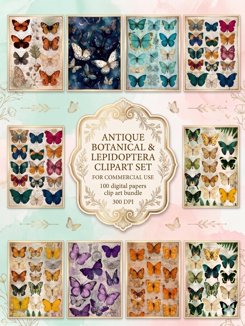 Vintage Butterfly Junk Journal Pages | Antique Botanical Butterfly ...