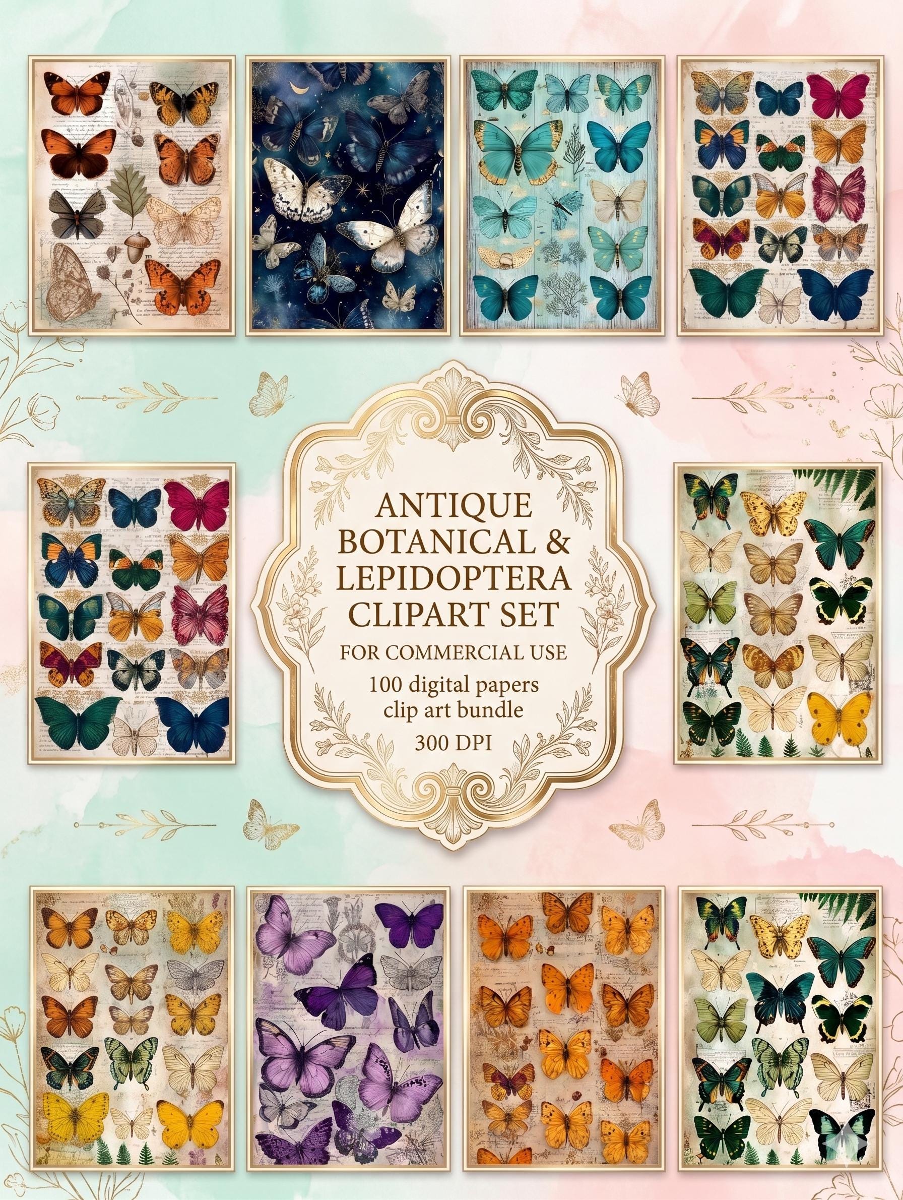 Vintage Butterfly Junk Journal Pages | Antique Botanical Butterfly ...