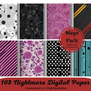 108 Nightmare Skellington Love Theme Digital Paper Pack, Printable Scrapbook Paper, Horror Digital Paper, High Quality, INSTANT DOWNLOAD