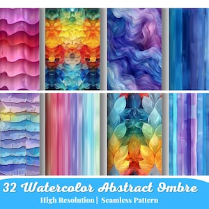 32 motifs numériques sans couture ombrés abstraits aquarelles, fichiers JPG de haute qualité, motif répété, papier numérique coloré, albums à épingler