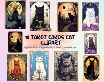 18 Tarot Cards Cat Clipart , Celestial Tarot Clipart, Witchcraft Clip Art, Bundle for Commercial use, High quality, instant download