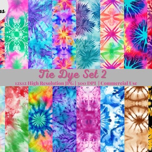 Lot de 2 - Paquet de 18 papiers numériques Tie Dye colorés Papier numérique Tie Dye flou, Papier numérique néon abstrait 300 ppp