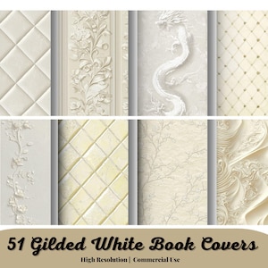 Capas de livros brancas douradas, capas de livros decorativas douradas para impressão, folhas digitais para download instantâneo para uso comercial