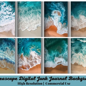16 Seascape Digital Junk Journal Background, Sand and Sea Collage Printable, Digital Junk Journal, Beach Journal Paper, Summer background