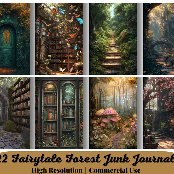 22 Fairytale Forest Junk Journal, Printable Kit, Enchanted Wood, Digital Download, Storybook, Ephemera Library, Scrapbook Paper, Bujo