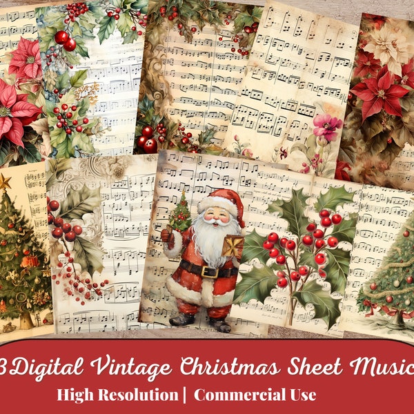 33 Digital Vintage Christmas Sheet Music Digital Paper, Scrapbook Paper, Decoupage, antique Victorian Printable Christmas Carols