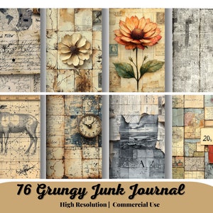 76 Digital Junk Journal Kit | Vintage Neutral Tones & Industrial Grunge | Printable Grungy Scrapbook Pages | Instant Download Journal Papers