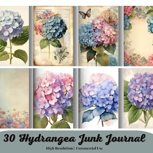 30 Hydrangea  Junk Journal Kit, Collage Sheets, Vintage Floral Insert, Printable Ephemera, Scrapbooks Supplies, Digital Folder