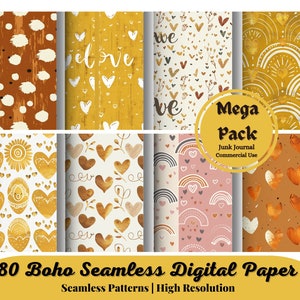 80 Boho Seamless Digital Papers, Boho Scrapbook Paper, Boho Backgrounds, Commercial Use Digital Paper, Boho Patterns, Boho Mix, High Quality