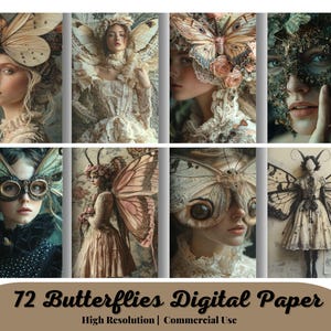 72 mariposas barrocas, efímeras para diarios basura, imágenes de álbumes de recortes, hojas de collage digitales, páginas de grimorios, arte mural