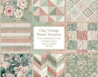 Dusty Rose Sage Combination Digital Paper | Soft Pink Green Pattern | Romantic Vintage Floral | Shabby Chic Background | Commercial Use