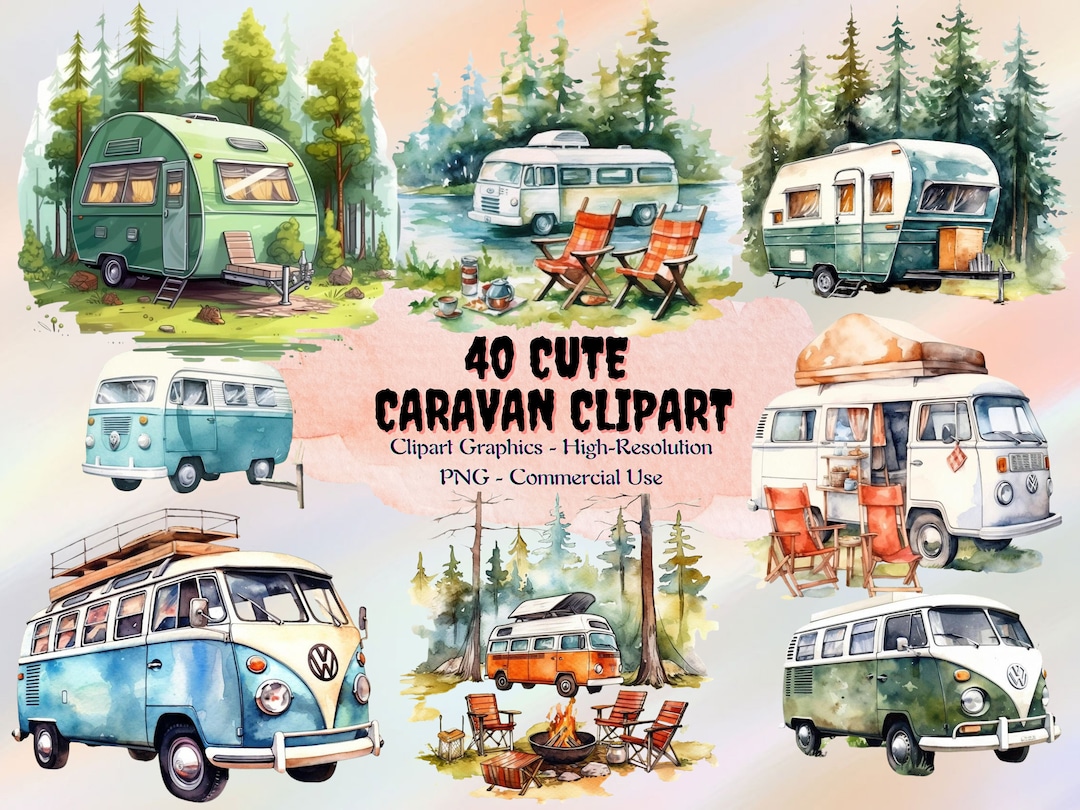 40 Cute Caravan Clipart, Printable Image, Commercial Use, Junk Journal ...