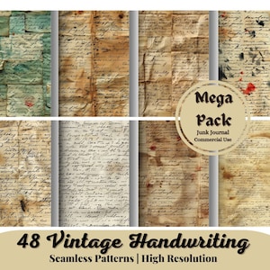 Può includere: Un set di 48 motivi di calligrafia vintage senza cuciture ad alta risoluzione. I motivi sono perfetti per il junk journaling e l'uso commerciale. I motivi sono in una varietà di stili e colori, e sono tutti molto dettagliati.