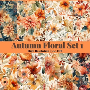 Autumn Floral Set 1 Digital Paper SEAMLESS  20 Designs  Commercial Use  Autumn Floral Sublimation