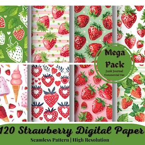 120 Strawberry Seamless Digital Paper Sets - Strawberry Theme Party - Yellow Blue - Strawberry Scrapbook- Instant Download- Seamless Pattern