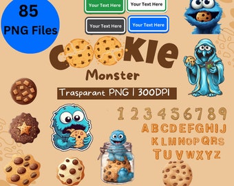 85 ontwerpen Cookie Monster clipartafbeeldingen png digitale download kinderfeest ambachten sublimatie