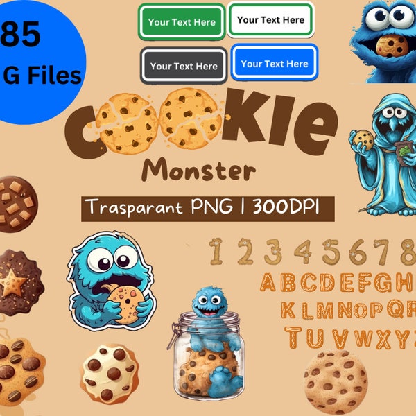 85 Designs Cookie Monster Clipart Images png Digital Download kids party crafts Sublimation