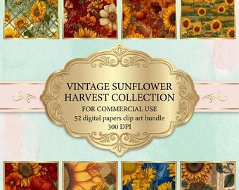 Sunflower Boho Digital Paper, Warm Orange Red Floral Seamless Pattern, Vintage Sunflower Scrapbook Backgrounds, Commercial Use