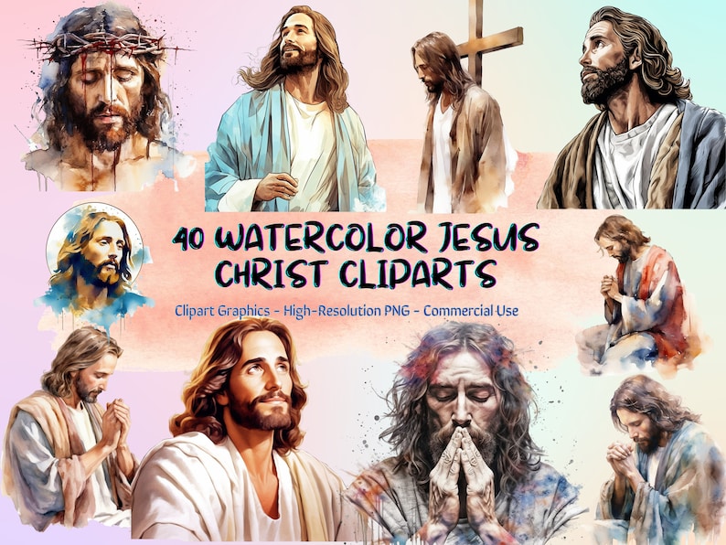 40 Watercolor Jesus Christ Cliparts, Christian Bundle, Religious, Faith ...