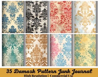 35 Damask Pattern Junk Journal, Shabby Chic, Damask Pattern, Vintage Digital Paper, junk journal kit printable, junk journal digital