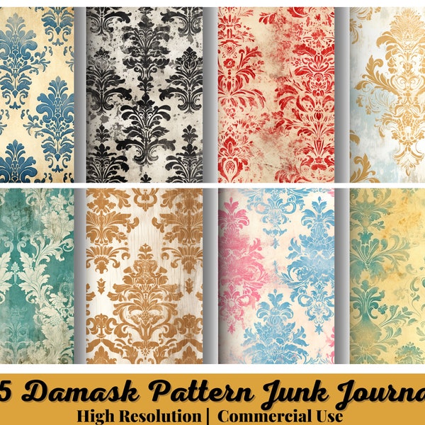 35 Damask Pattern Junk Journal, Shabby Chic, Damask Pattern, Vintage Digital Paper, junk journal kit printable, junk journal digital