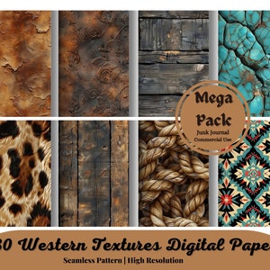 80 Western Textures Digital Paper, seamless cowboy textures digital paper, wild west backgrounds, commercial use instant download