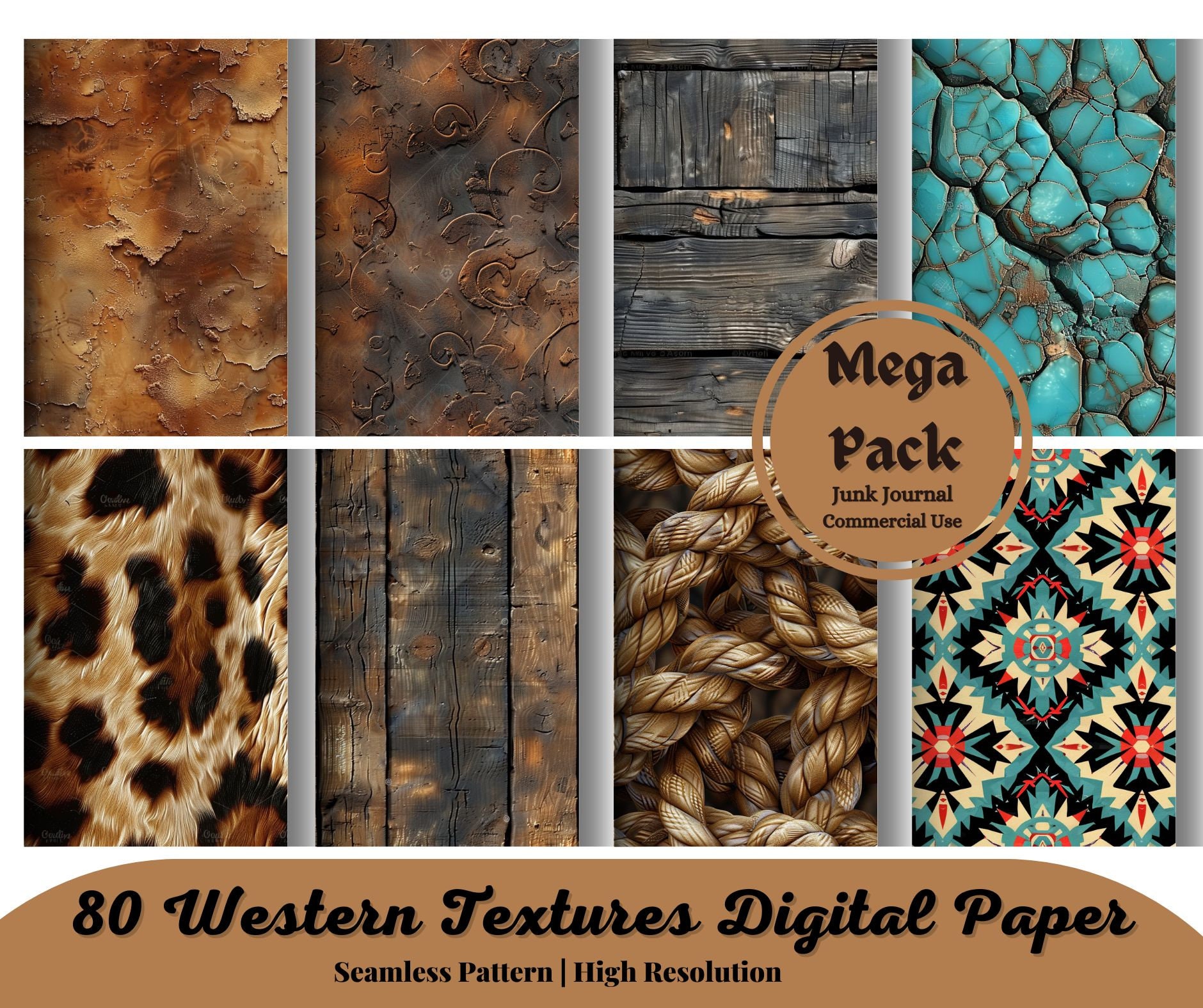 80 Western Textures Digital Paper, seamless cowboy textures digital paper, wild west backgrounds, commercial use instant download