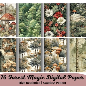 76 Vintage Woodland Printable Paper Seamless Fairy Junk Journal Digital Download Forest Magic Backgrounds Bundle Mushrooms Scrapbook Paper