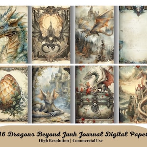 46 Drachen Jenseits Junk Journal Kit, Fantasy Collage Printables, Fantasy Kit, Dragon Junk Journal Papier, Dragons Digital Junk Journal