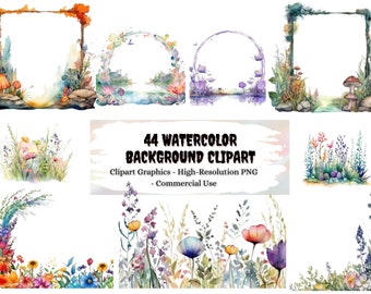 44 Watercolor background clipart, Watercolor border, Watercolor shape, Brush, Watercolor banner, PNG, Instant download