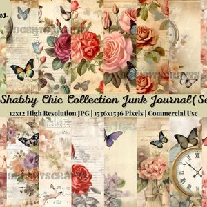 20 SHABBY CHIC COLLECTION Beautiful Background Pages Themed Digital Print Floral Pink Journaling Cards Junk Journal Printable Pink (Set-2)