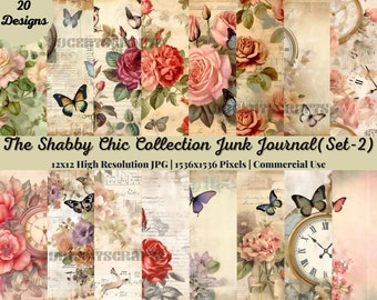 20 SHABBY CHIC COLLECTION Beautiful Background Pages Themed Digital Print Floral Pink Journaling Cards Junk Journal Printable Pink (Set-2)