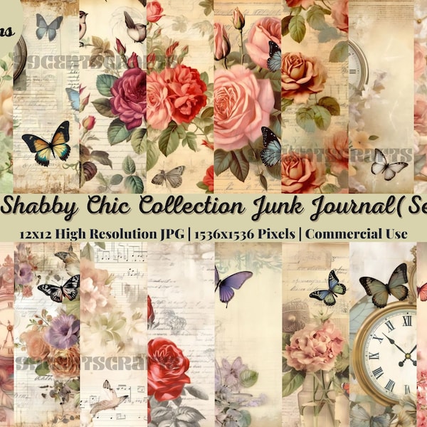 20 SHABBY CHIC COLLECTION Beautiful Background Pages Themed Digital Print Floral Pink Journaling Cards Junk Journal Printable Pink (Set-2)