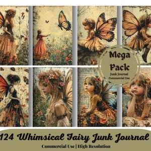 Paquet de 124 papiers imprimables fées fantaisistes, journal féerique indésirable, feuilles de collage vintage de papier de scrapbooking papillon arrière-plans numériques imprimables
