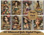 101 Whimsical Girls, Collage Paper Pack, Collage Ephemera, Junk Journal Digital Pages, Instant Download, High Quality, Resizable Paper