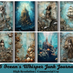 46 Trousse de carnets Ocean's Whisper, papier numérique sirène pour scrapbooking, papier numérique mer, pages de journal marin, page sous-marine, JPG