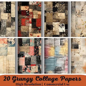 20 Grungy Collage Papers, Junk Journal Kit, Steampunk Junk Journal, Junk Journaling Digital Papers, Industrial Junk Journal Printable Papers